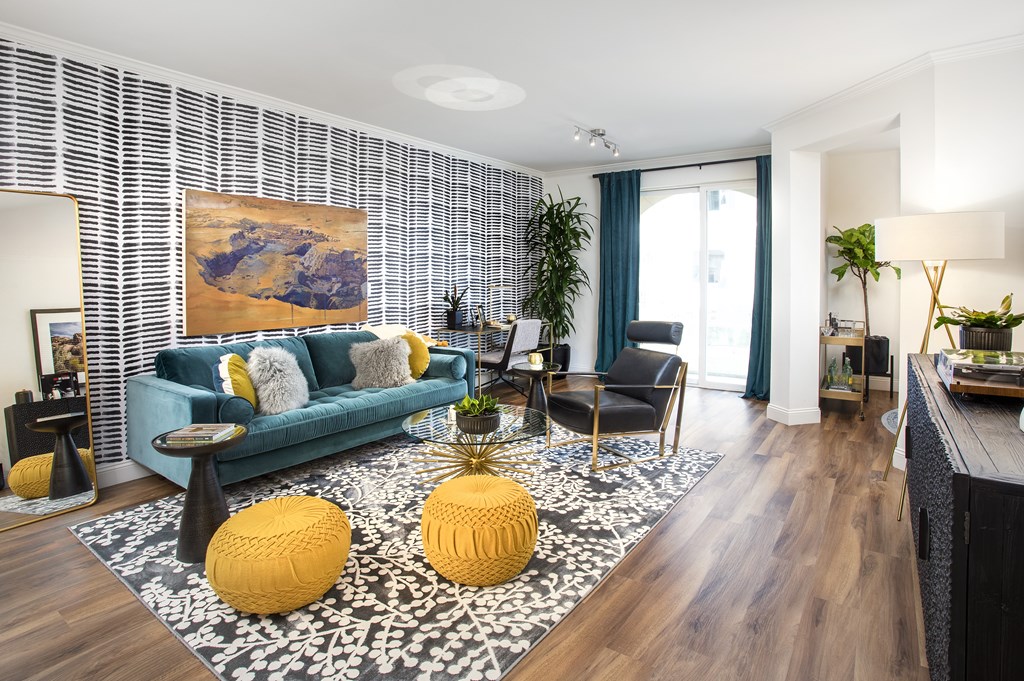 Spacious living area at Reveal Playa Vista in Playa Vista, CA.