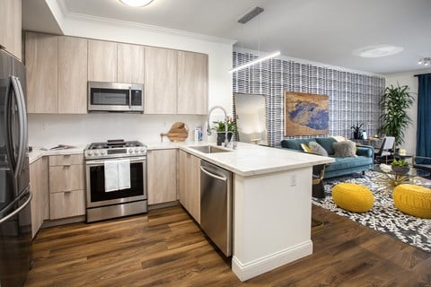 Modern kitchen at Reveal Playa Vista in Playa Vista, CA.