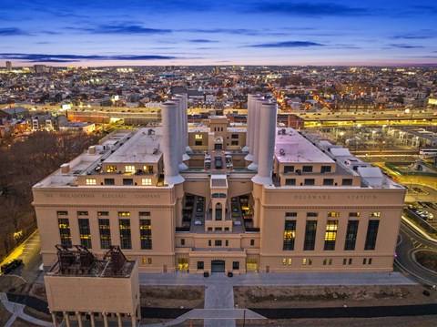 an aerial view of the capitol building at night