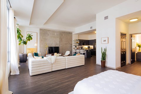 Studio living space at 1600 Vine in Hollywood, CA.