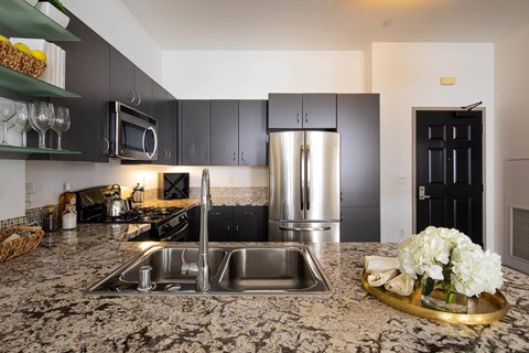 Studio kitchen at 1600 Vine in Hollywood, CA.