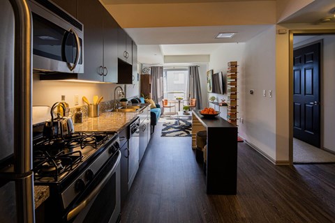 One bedroom kitchen at 1600 Vine in Hollywood, CA.