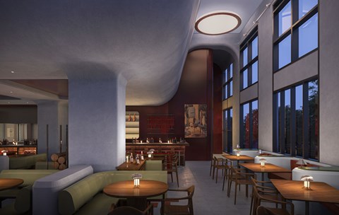 Intimate dining area at FUM, Stella at Star Metals exquisite on-site dining experience in West Midtown Atlanta, GA.