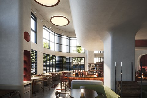 Bar and lounge area at FUM, Stella at Star Metals exquisite on-site dining experience in West Midtown Atlanta, GA.