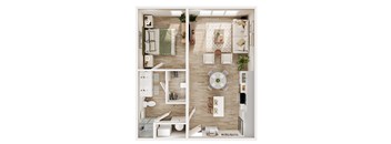 A series of four images showing different views of a modern, minimalist kitchen and living room.