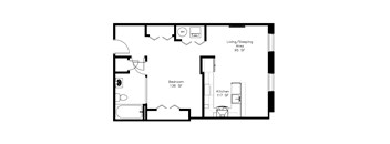 A black and white image of a floor plan for an apartment.