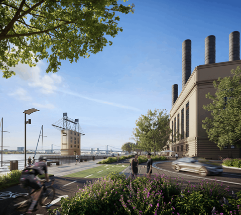 Waterfront bike and running trail along the Delaware River