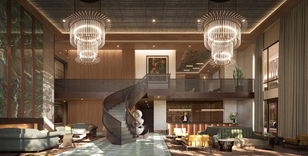 The Everett lobby with grand staircase