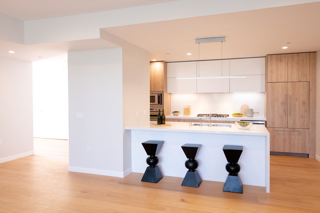 a view of the kitchen from the living room