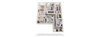 A 3D floor plan of a house with labeled rooms.