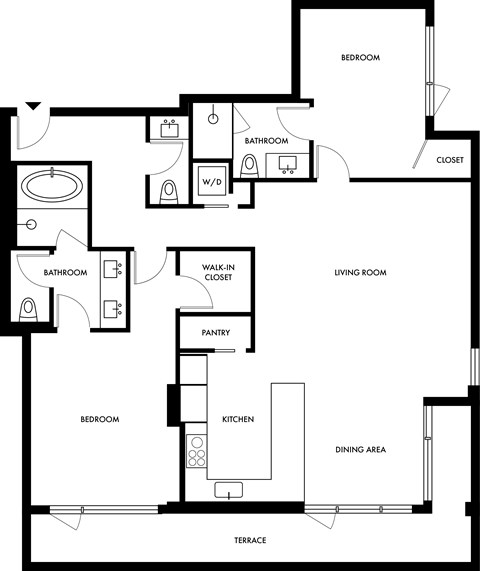 Palma Beverly Hills B7 Two Bedroom Floor Plan with Terrace