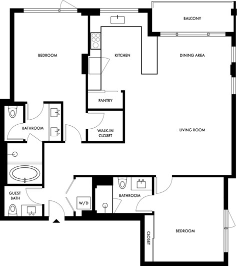 Palma Beverly Hills B8 Two Bedroom Floor Plan with Balcony
