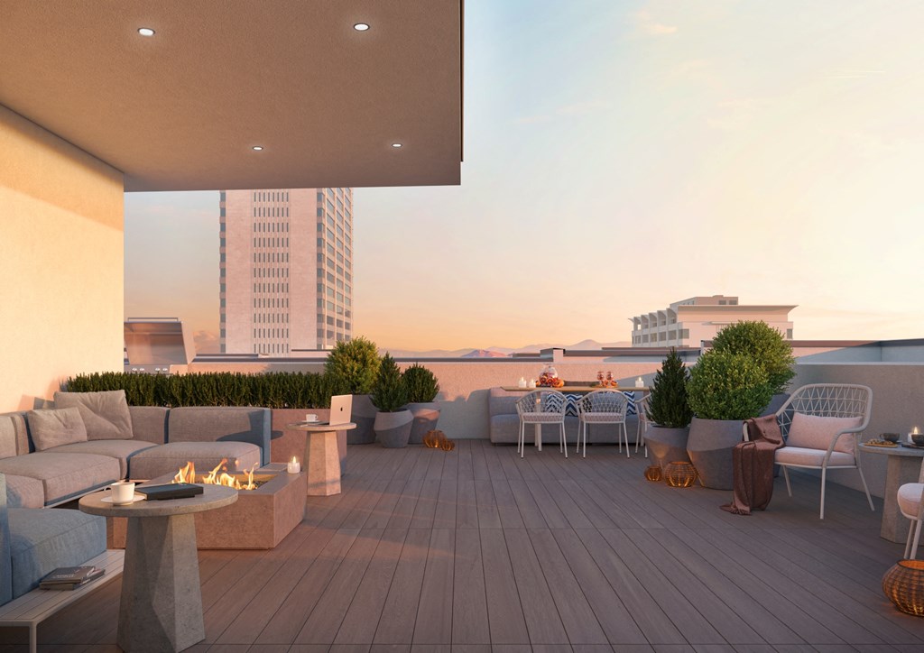 a rendering of the rooftop terrace at the residences at omni louisville apartments