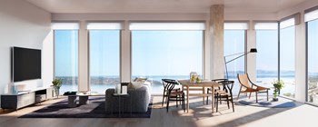 the modern living room with floor to ceiling windows - Photo Gallery 4