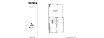 a floor plan of a studio apartment with a bedroom and a living room