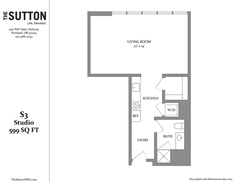a floor plan of a studio apartment with a bedroom and a living room