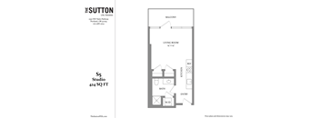 a floor plan of a studio apartment with a bedroom and a living room