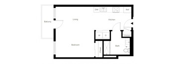 a floor plan of a unit with a bedroom and a living room