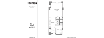 a floor plan of a studio apartment with a bedroom and a living room