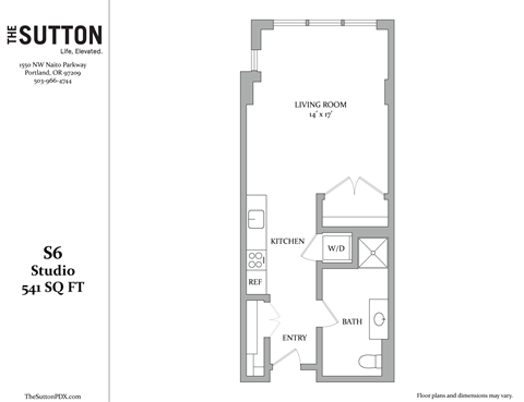 a floor plan of a studio apartment with a bedroom and a living room
