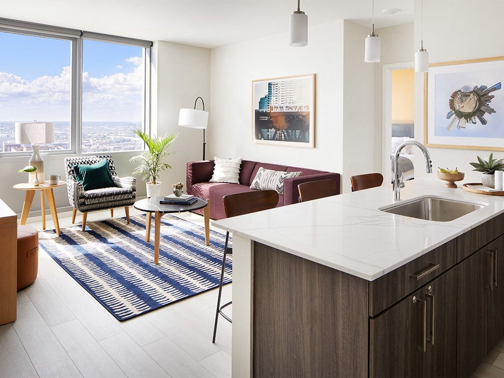 Sentral Michigan Avenue Two-Bedroom Living Room and Kitchen