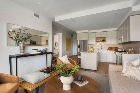 Living Space of a One Bedroom Apartment at Ten 310 in Los Angeles, CA.