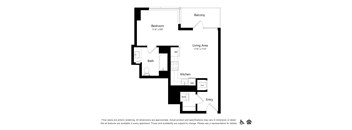 A black and white image of a floor plan for an apartment.