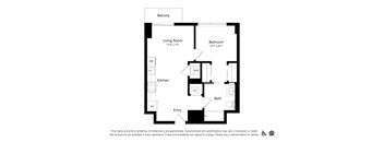 A black and white image of a floor plan for an apartment.