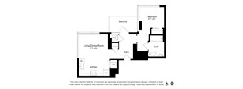 A black and white image of a floor plan for an apartment.