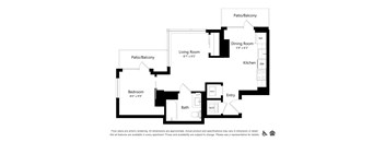 A black and white image of a floor plan for an apartment.