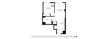 A black and white image of a floor plan for an apartment.