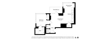 A black and white image of a floor plan for an apartment.