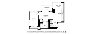 A black and white image of a floor plan for an apartment.