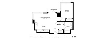 A black and white image of a floor plan for an apartment.