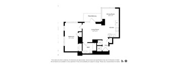 A black and white image of a floor plan for an apartment.