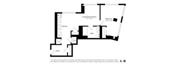 A black and white image of a floor plan for an apartment.