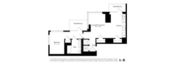 A black and white image of a floor plan for an apartment.