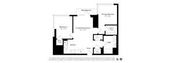 A black and white image of a floor plan for an apartment.