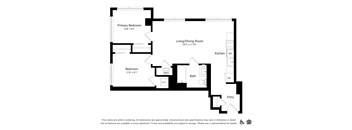 A black and white image of a floor plan for an apartment.