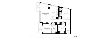 A black and white image of a floor plan for an apartment.