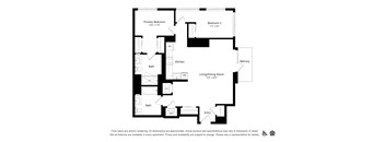 A black and white image of a floor plan for an apartment.