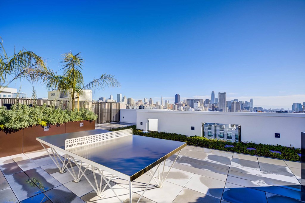 Ping-Pong table on roof deck at Vance in San Francisco, CA.
