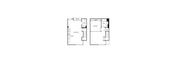 A floor plan of a small apartment with a living room, kitchen, bedroom and bathroom.