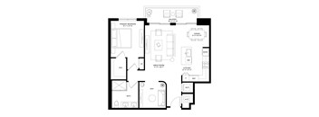 A02 One bedroom floorplan at Veneto in Las Olas, FL.