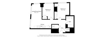 A black and white floor plan of a two bedroom apartment.