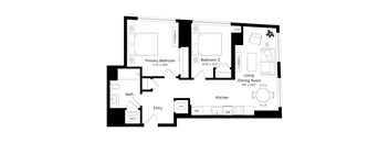 A black and white floor plan of a house with labeled rooms.