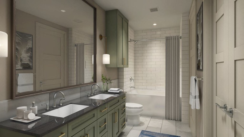 Spa-like bathroom in a light palette at The Everett Nashville Yards