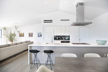 open floorplan white kitchen