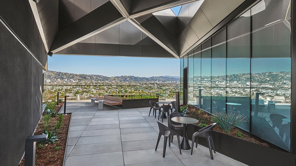 rooftop patio and seating area Sentral Beverly Hills apartments