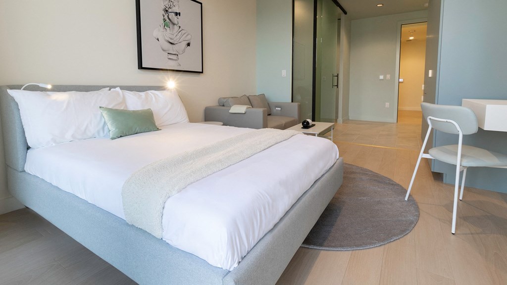 coliving bedroom with work desk Sentral Beverly Hills apartments